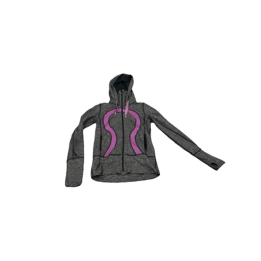 Lululemon Stride Jacket 4 Gray Purple Hooded Full Zip High Collar Thumb Holes